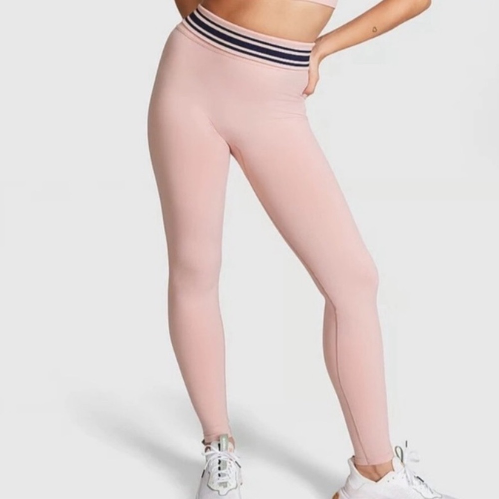 PINK Victoria's Secret Light Pink Leggings with flip Navy Striped Waistband